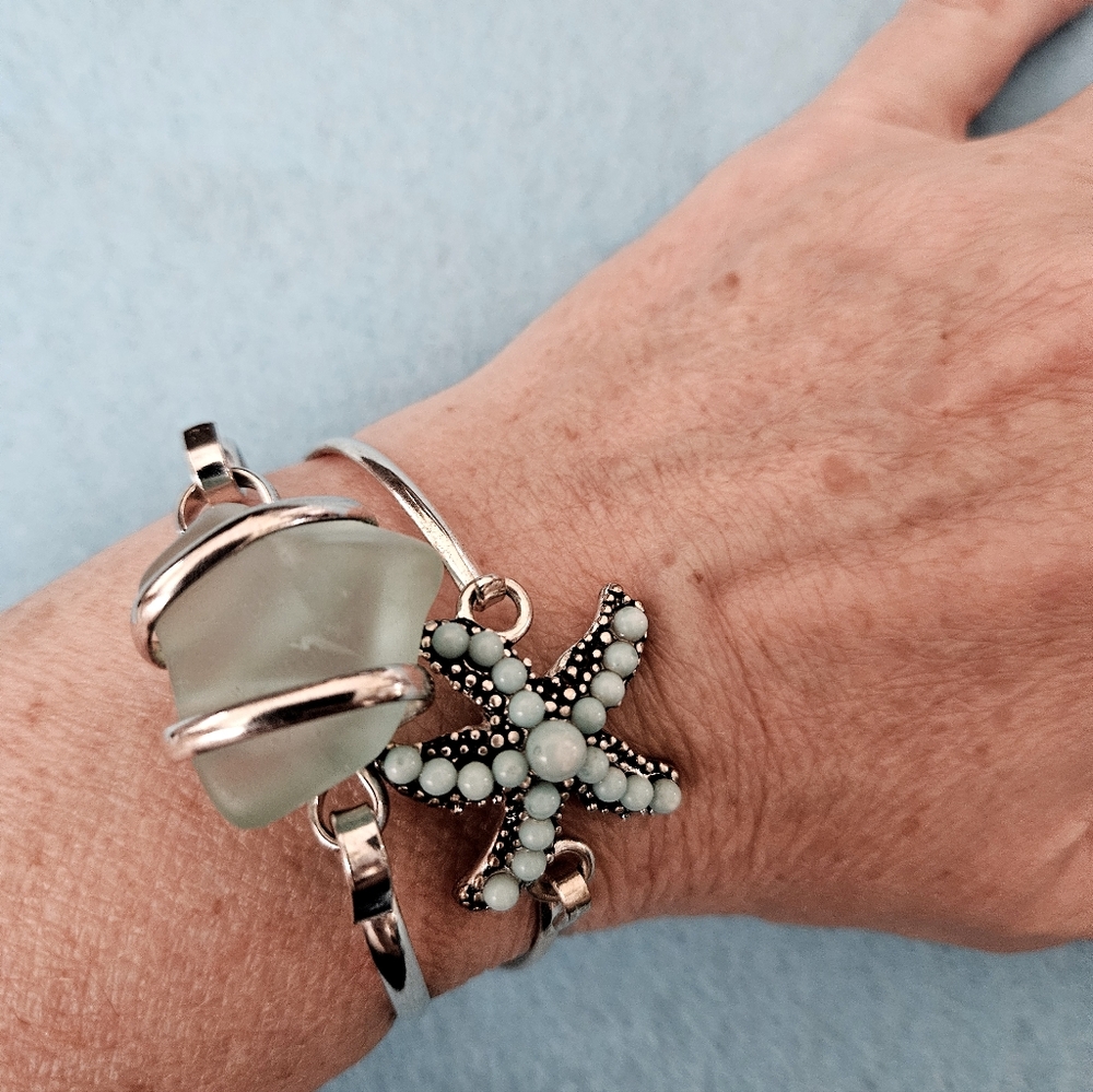 Artisan Crafted Nautical Theme Fashion Jewelry Set of 2 Bangles  Silver-tone